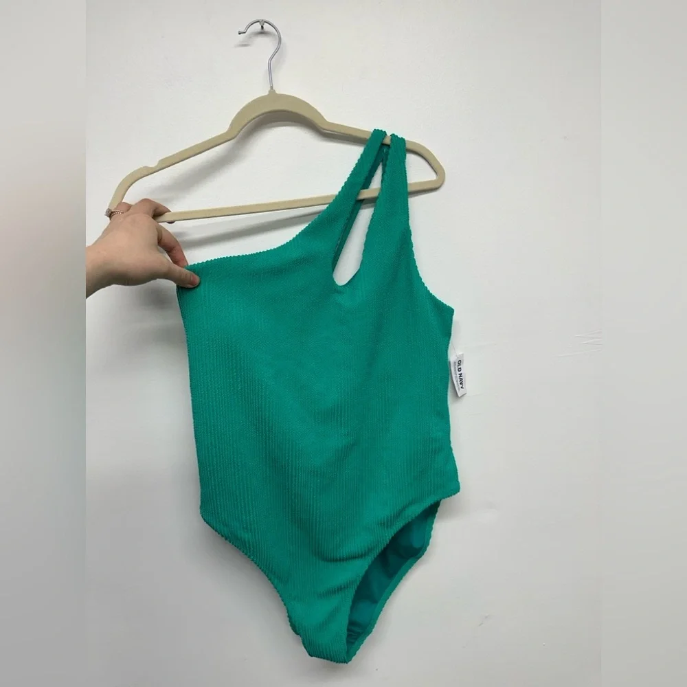 Old Navy Textured One Shoulder One Piece Pucker Swimsuit Women's XL - Green NWT